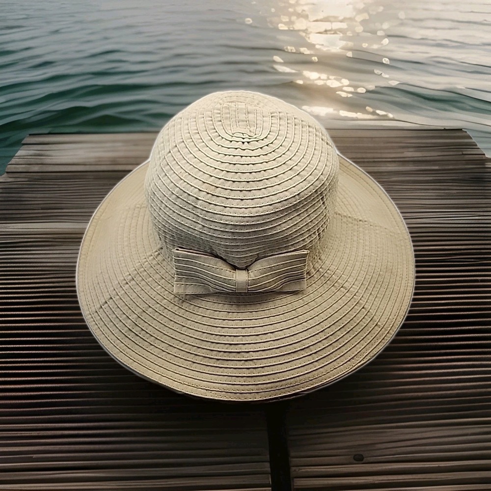 Sun 'N' Sand Classic Snap & Go Foldable Hat with Bow Trim (One Size - Natural)